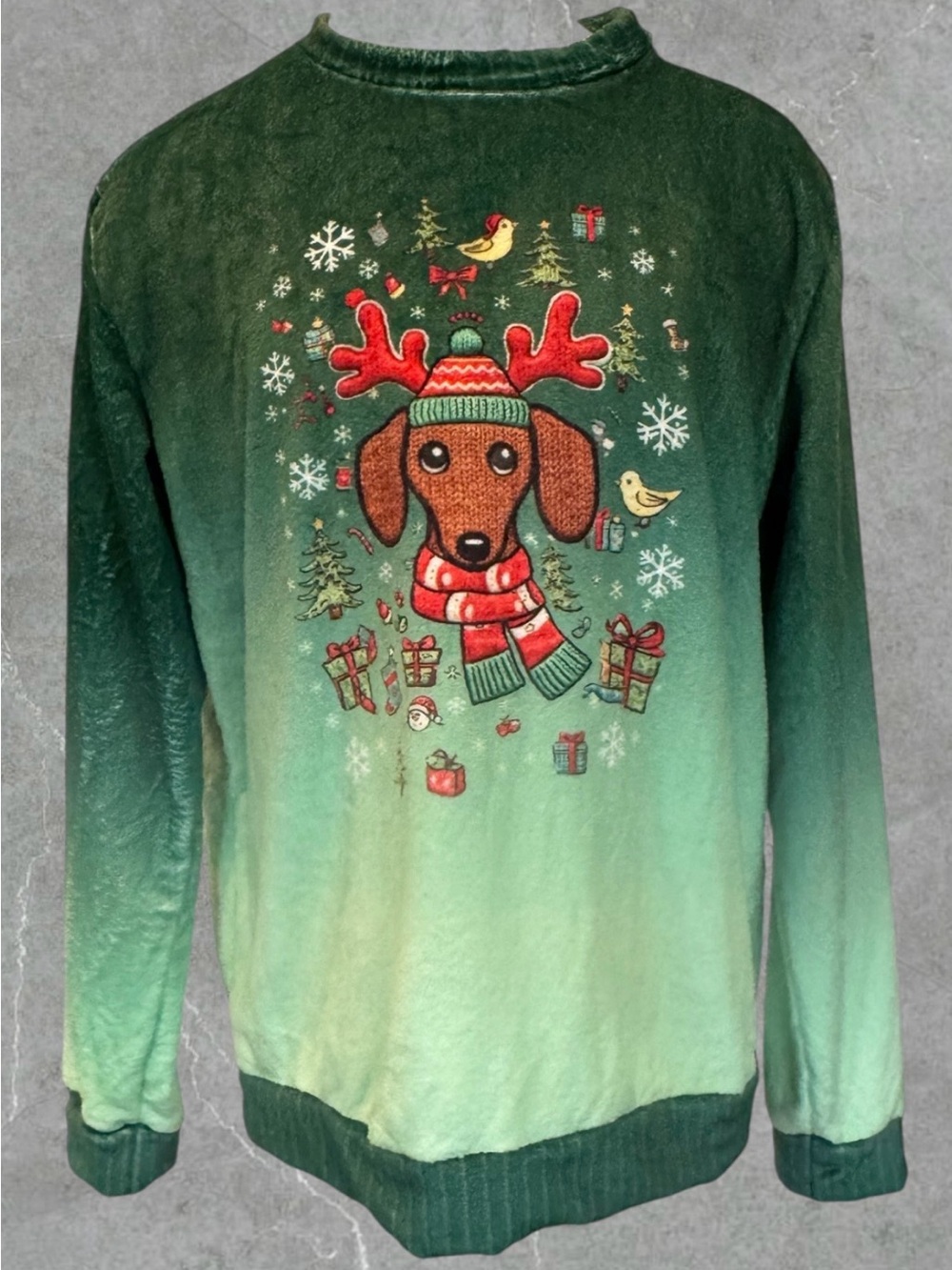 2 for $30 | Green Dachshund Holiday Furry Pullover